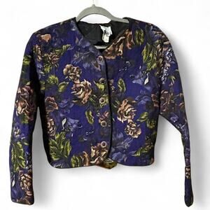 Small / Medium Retro 80s quilted short jacket dark whimsigoth floral pattern